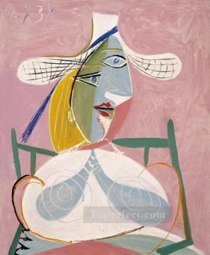 麦わら帽子をかぶって座る女性 1938年 キュビスト パブロ・ピカソ Oil Paintings